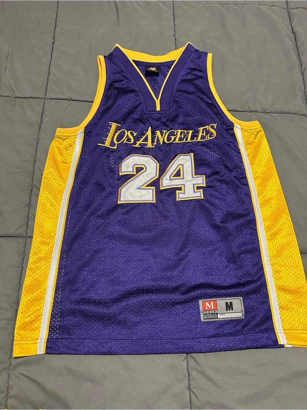 Los Angeles #24 Purple and Yellow Basketball Jersey and Shorts Set. READ